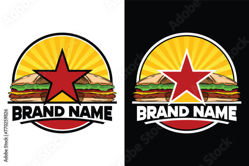 emblem badge sandwich with star illustration vector logo design