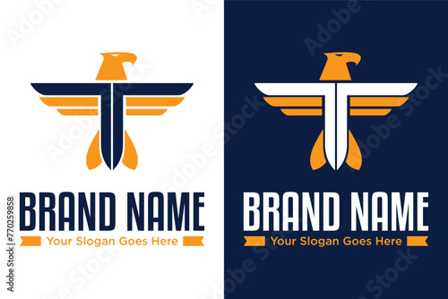 Simple modern eagle bir with letter T T illustration vector logo design