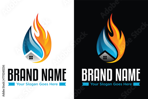 modern fire water home protection illustration vector logo design