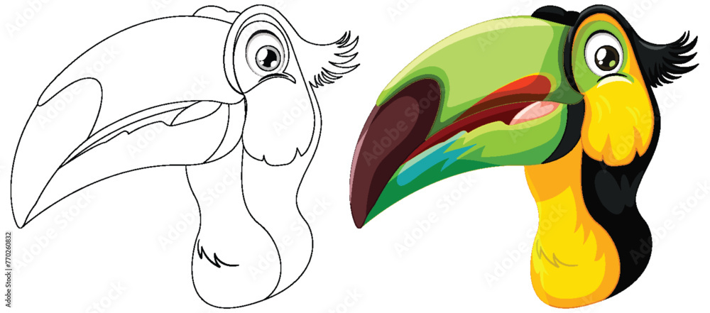 Fototapeta premium Vector art of a vibrant toucan, black and white sketch.
