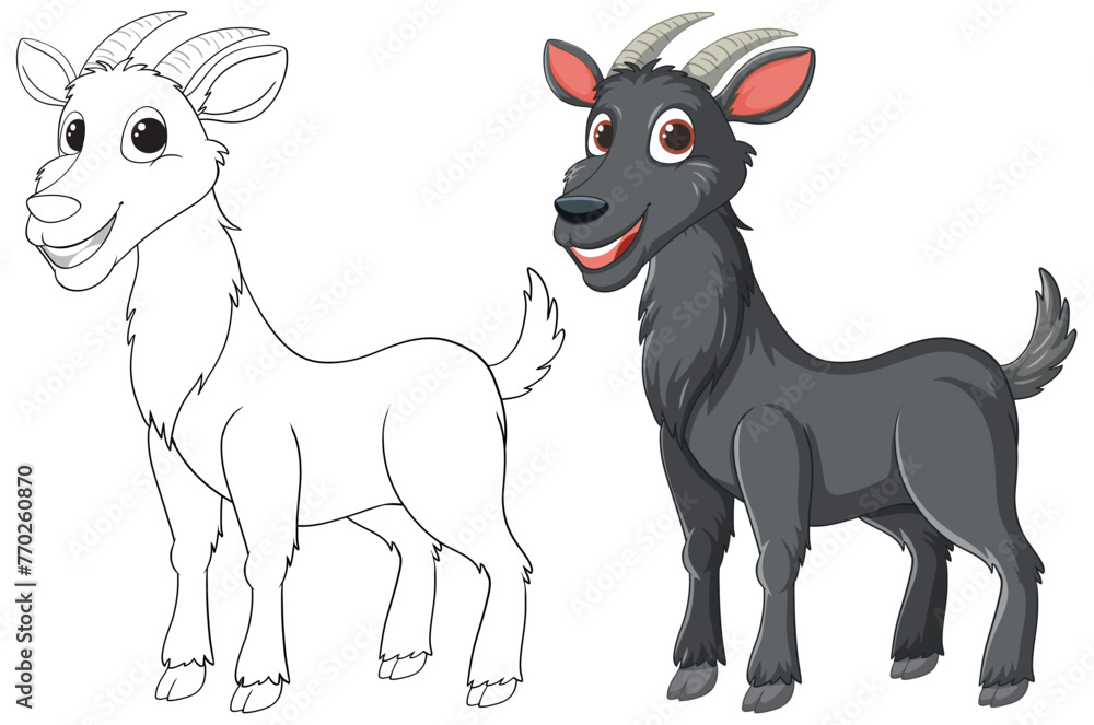 Two smiling goats in a playful vector illustration.
