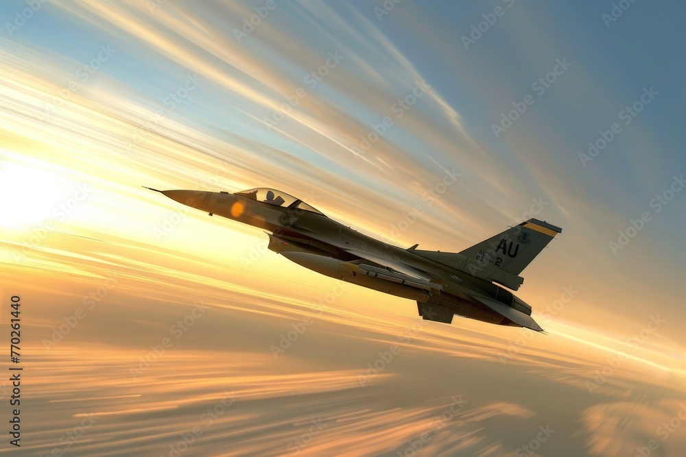 Jet fighter with sunset view Jet fighter with sunset view