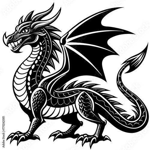 Black Dragon Silhouette Vector Illustration 