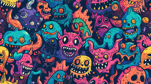 Colorful Doodle Monsters Vector Pattern