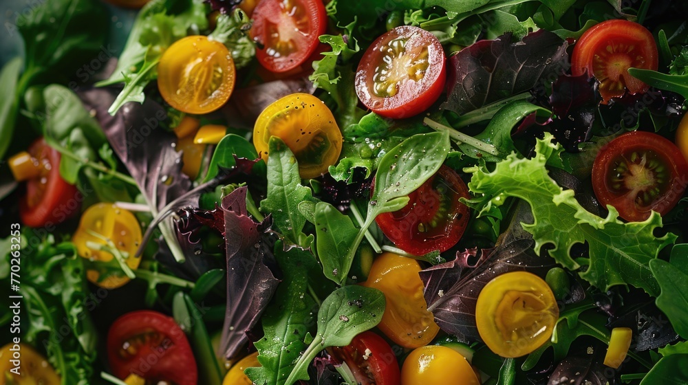 Salad with tomatoes, lettuce, and other vegetables
