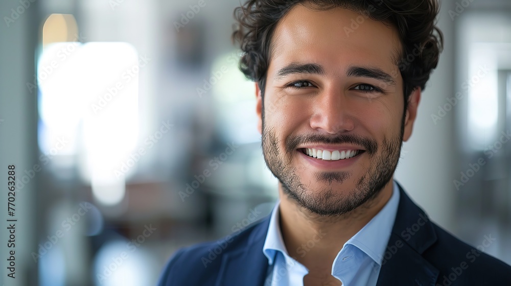 Smiling handsome young business man looking at camera in office, headshot close up corporate portrait. Happy Latin businessman, male entrepreneur, professional manager or company employee at work. Smiling handsome young business man looking at camera in office, headshot close up corporate portrait. Happy Latin businessman, male entrepreneur, professional manager or company employee at work.