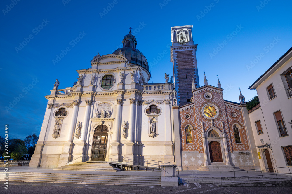 Vicenza - The church Santuario Santa Maria di Monte Berico at dusk.