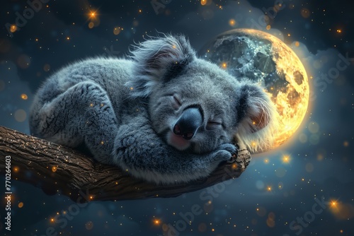 Plakat Cute baby koala snoozing on the moon.