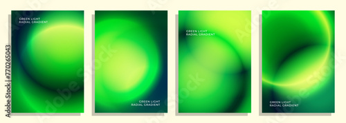 set of abstract green light radial gradient cover poster background design set.