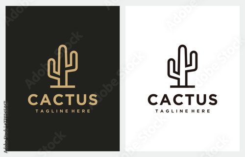 Cactus Line Art Gold logo design vector inspiration