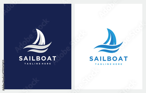 Sail Boat Yacht Wave logo design. Dhow or Ship Logo Design Inspiration Vector. Traditional Sailboat illustration