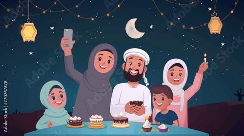 selfie by one of the family , saudian family gathering during Ramadan Night photo