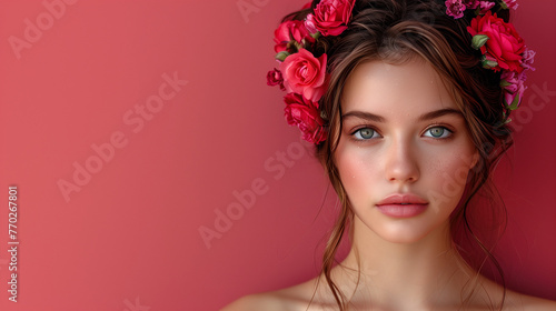 Beautiful girl wearing roses