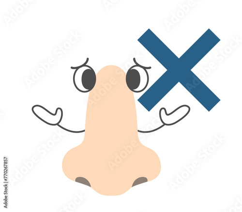 バツのポーズを取る鼻のシンプルなキャラクター