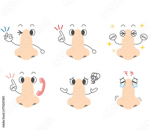 様々なポーズを取る鼻のシンプルなキャラクターセット
