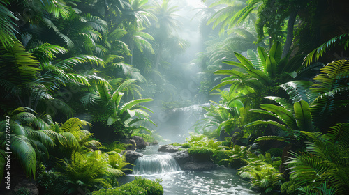Waterfall in jungle. Created with Ai