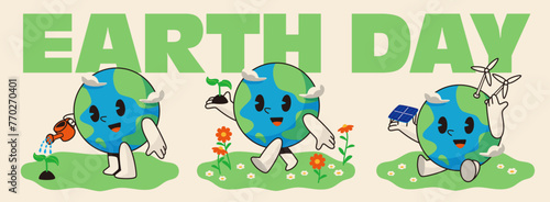 Earth Day character set with 3 different poses