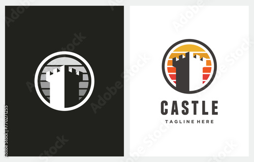 Castle Tower Sun logo design symbol icon vector inspiration