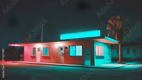 Secluded motel in the night, neon noir