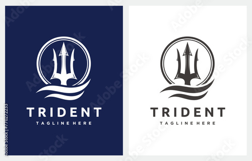 Trident Neptune God Poseidon Circular Circle Wave logo design