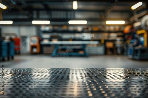 interior of a modern warehouse, blur background with bokeh