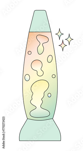 Cartoon lava lamp Line vector illustration Retro style Isolated on white background