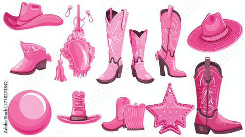 Set of cowgirl stuff in the wild west. Pink famale