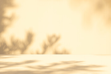 Wall interior autumn background, studio, and backdrops show products. with shadow leaf color beige background for text insertion and presentation of product