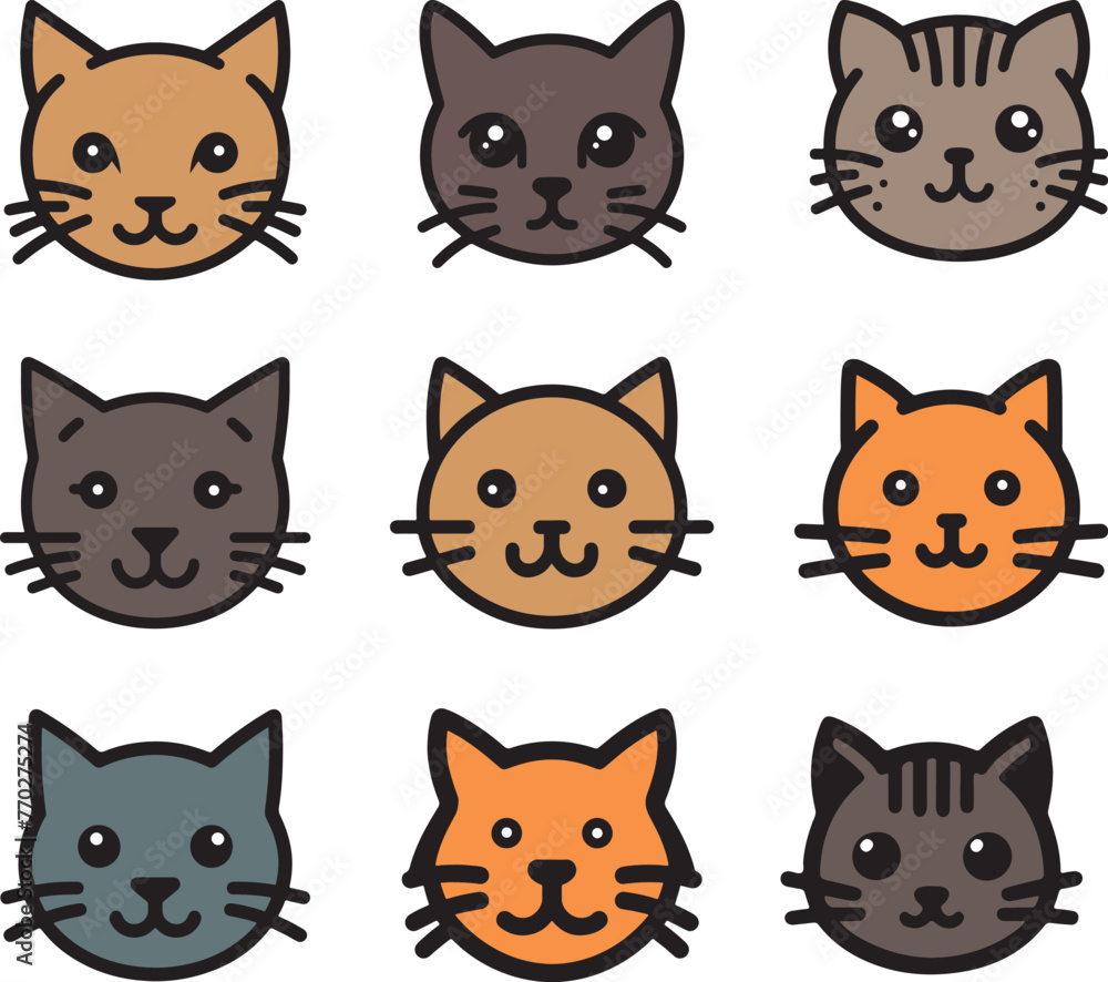Cute cat head bundle vector illustration on a white background, you can easily change color and use any type of design. Great for outdoors, tattoo and t-shirt design.