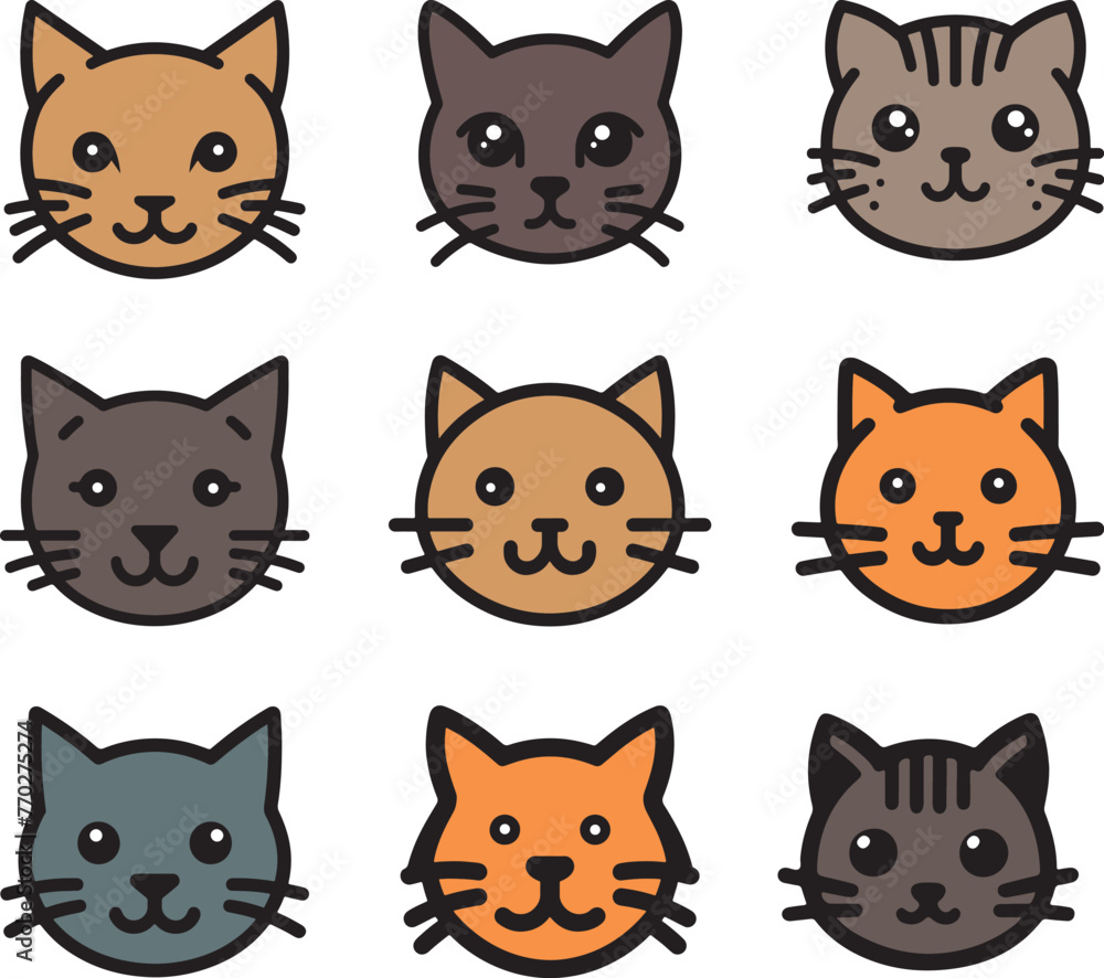 Cute cat head bundle vector illustration on a white background, you can easily change color and use any type of design. Great for outdoors, tattoo and t-shirt design. Cute cat head bundle vector illustration on a white background, you can easily change color and use any type of design. Great for outdoors, tattoo and t-shirt design.