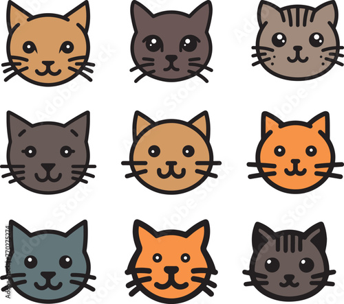 Cute cat head bundle vector illustration on a white background  you can easily change color and use any type of design. Great for outdoors  tattoo and t-shirt design.