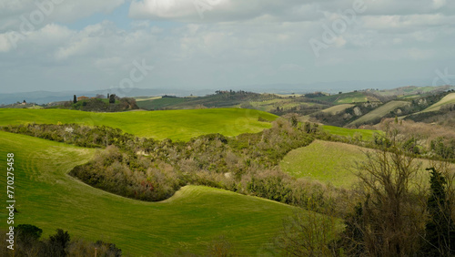 Panorama collinare della Val d'Orcia lungo il percorso ciclistico dell'Eroica. Provincia di Siena. Toscana , Italia photo