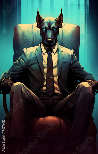 A Dog in a Suit: Dapper Canine Against Cyan and Violet Backdrop, Crafting with AI Tools