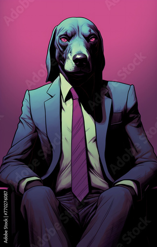 A Dog in a Suit: Dapper Canine Against Cyan and Violet Backdrop, Crafting with AI Tools