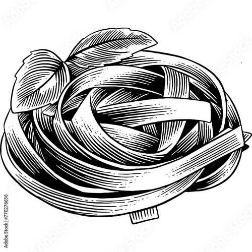 Hand drawn Fettuccine Pasta Sketch Illustration