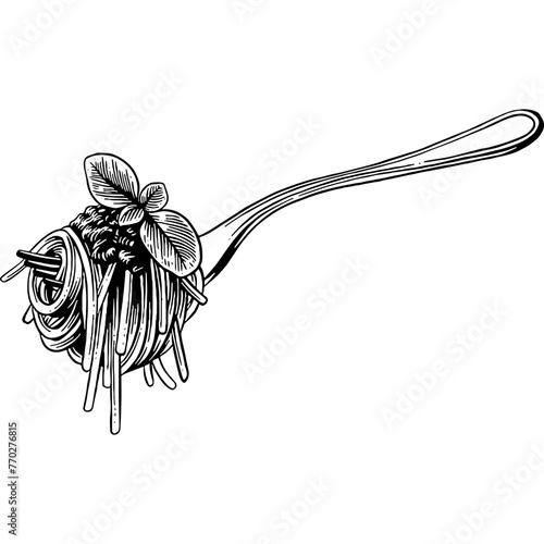 Hand drawn Spaghetti Pasta Sketch Illustration