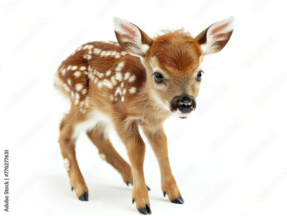Obraz premium Adorable Fawn Standing Isolated on White Background
