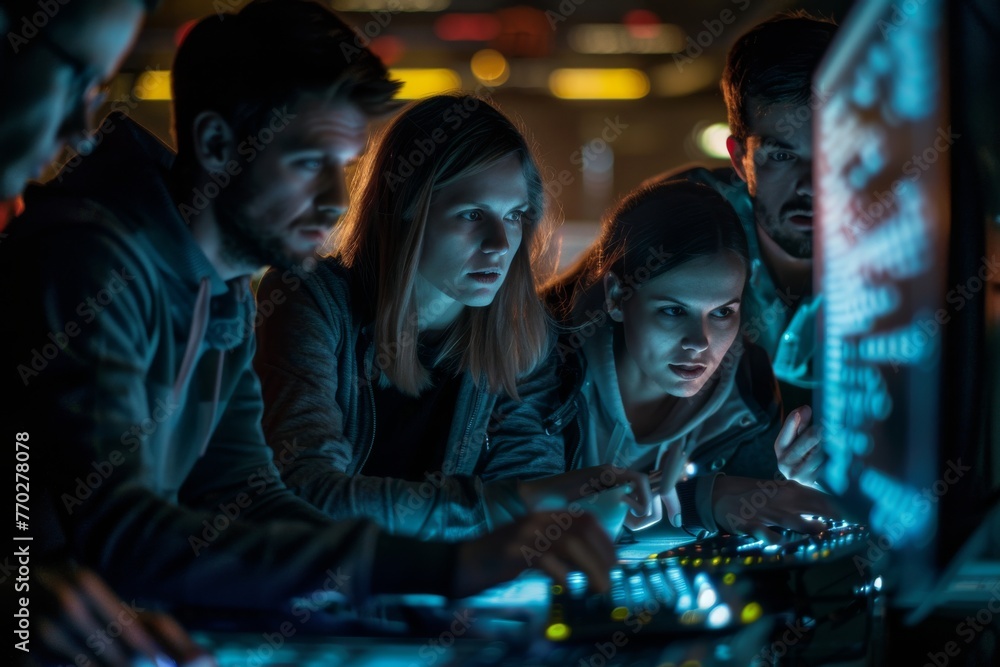 Team of cybersecurity experts analyzing network security threats. Team of cybersecurity experts analyzing network security threats.