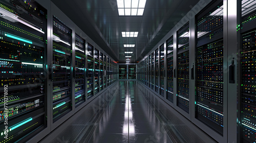 Futuristic Server Room with Array of Equipment and Illuminated Panels