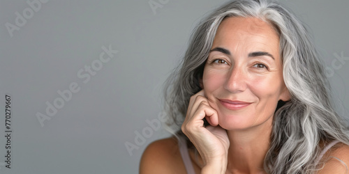 Radiant Mature Woman with Elegant Gray Hair and Youthful Skin - Skincare and Beauty Concept