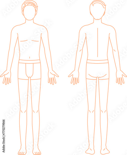 裸の若い男性・下着あり（全身・正面・後ろ姿・顔なし）