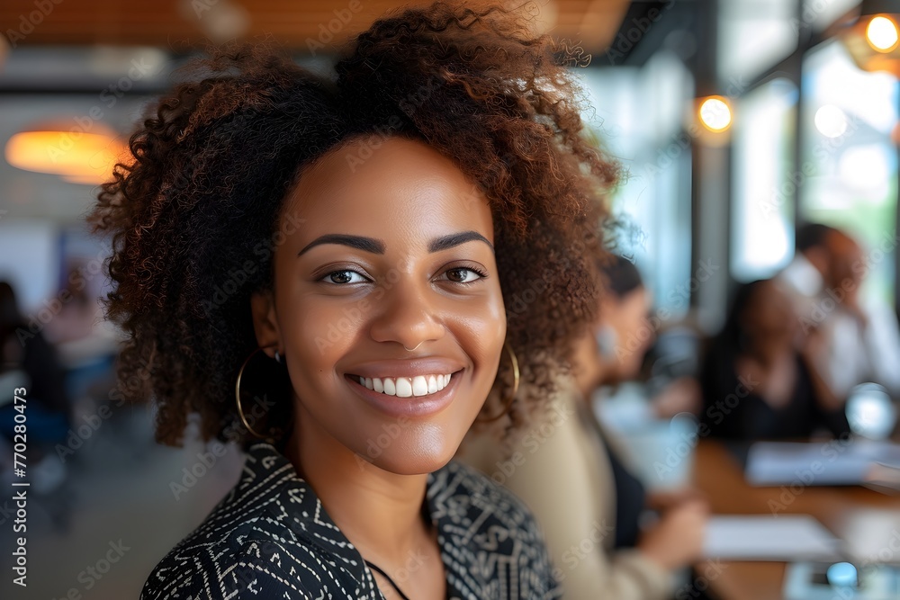 Vibrant Professional Woman Leading Diverse Team Video Conference in Modern Workplace Vibrant Professional Woman Leading Diverse Team Video Conference in Modern Workplace