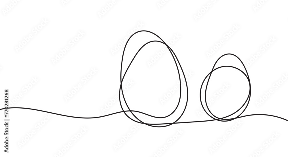 Obraz premium Egg line art, Continuous one line drawing of whole egg in shell, Black and white graphics, Vector illustration design element for Easter holidays in eps 10.