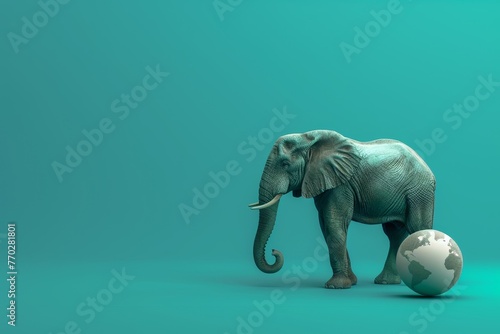 A elephant standing in front of a blue globe © toonsteb