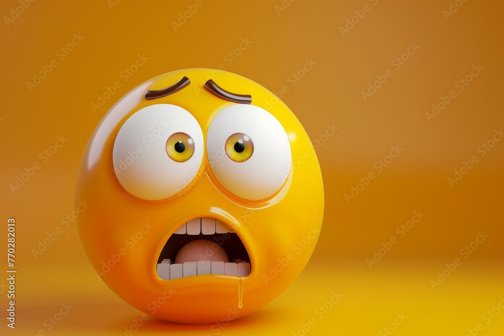 A yellow face with big eyes and a mouth open in a cartoonish style A yellow face with big eyes and a mouth open in a cartoonish style
