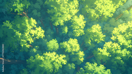 top view of forest, anime style background