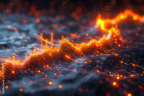Dynamic D Animated Abstract Financial Data Visualization with Elegant Infographics and Glowing Candle Chart Elements