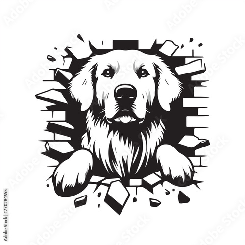 Golden Retriever Dog Looking Breaks through a Breakthrough Wall Vector
