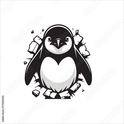 Penguin looking breaks through a breakthrough wall Vector
