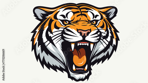 Striped Roaring Tiger Muzzle as Old School Badge Ve